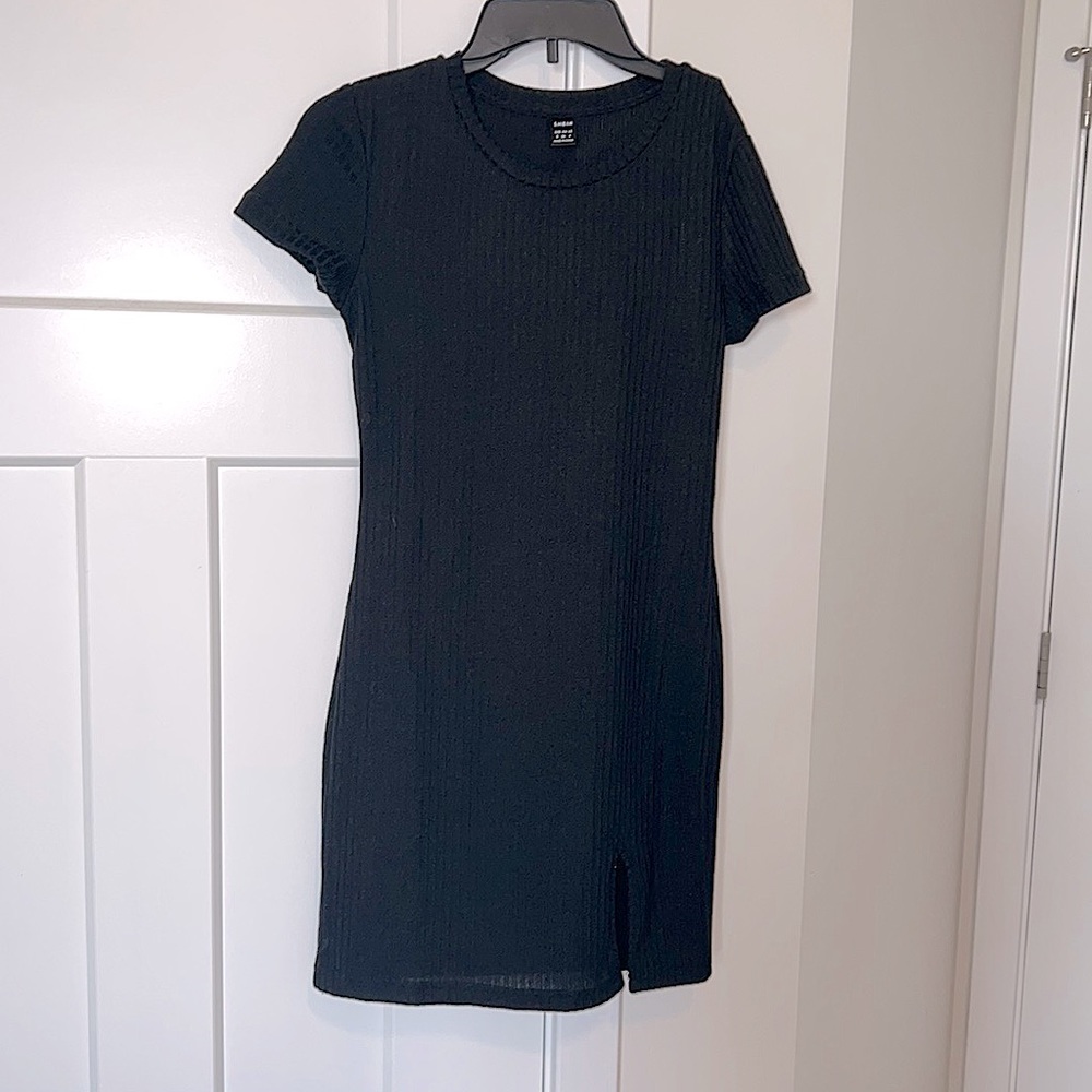 Shein black knit short sleeve dress